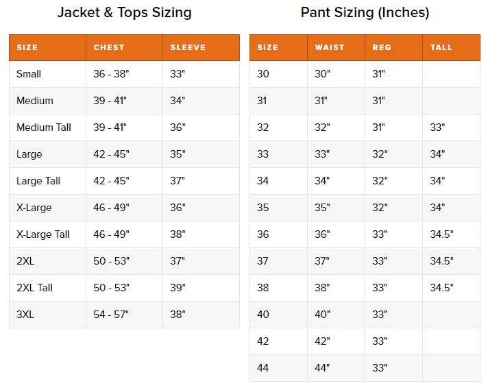 SITKA Sitka Sizing Chart
